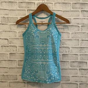 Women’s Brooks turquoise & white racerback built in bra athletic tank top Small